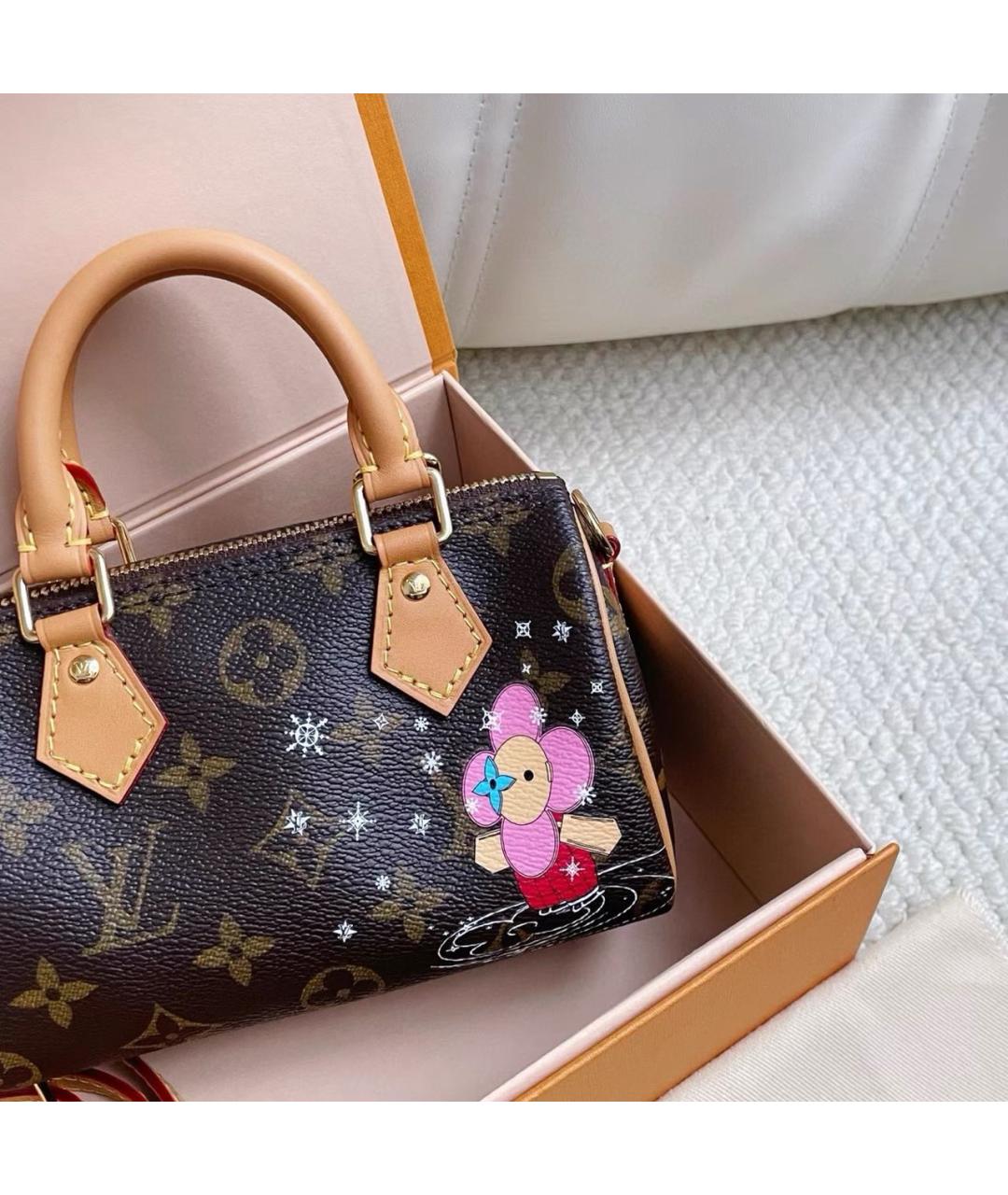 LOUIS VUITTON Коричневая кожаная сумка с короткими ручками, фото 2