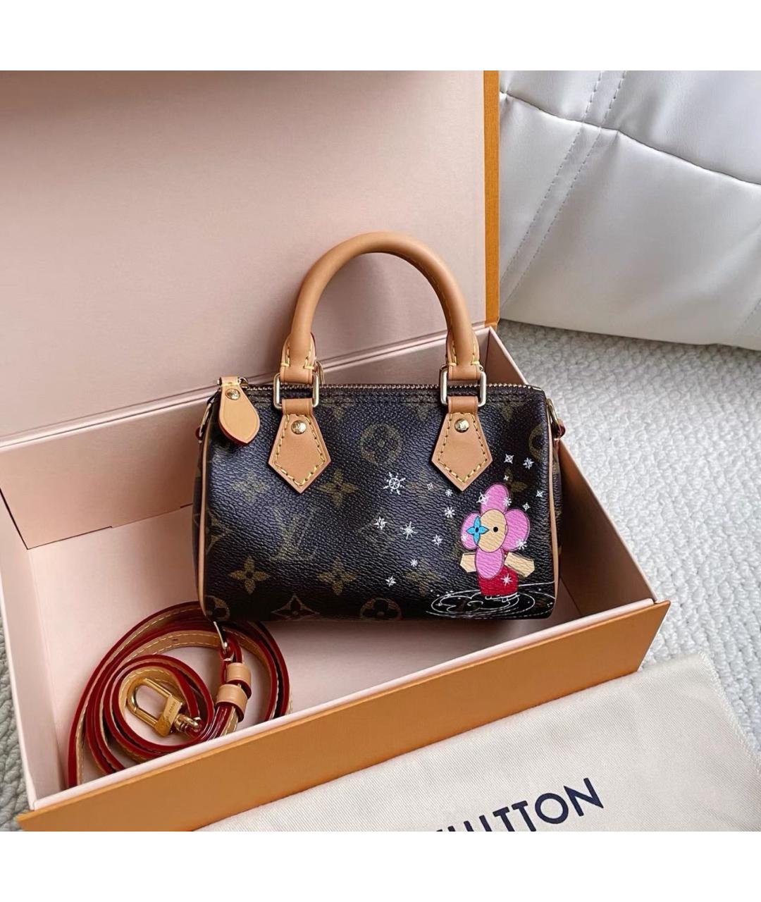 LOUIS VUITTON Коричневая кожаная сумка с короткими ручками, фото 9