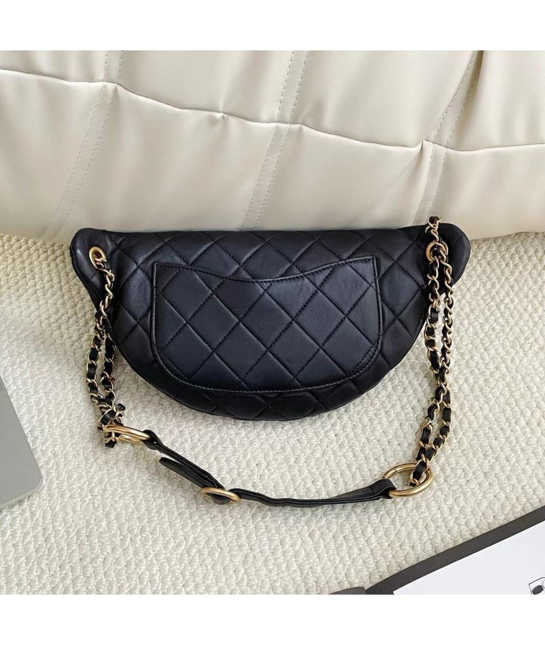 CHANEL Черная кожаная поясная сумка, фото 7