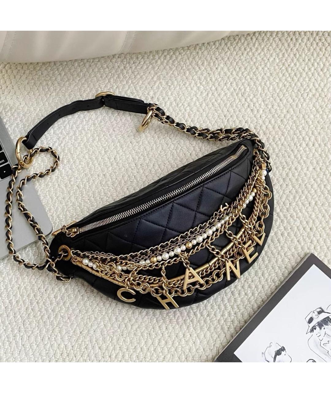 CHANEL Черная кожаная поясная сумка, фото 4