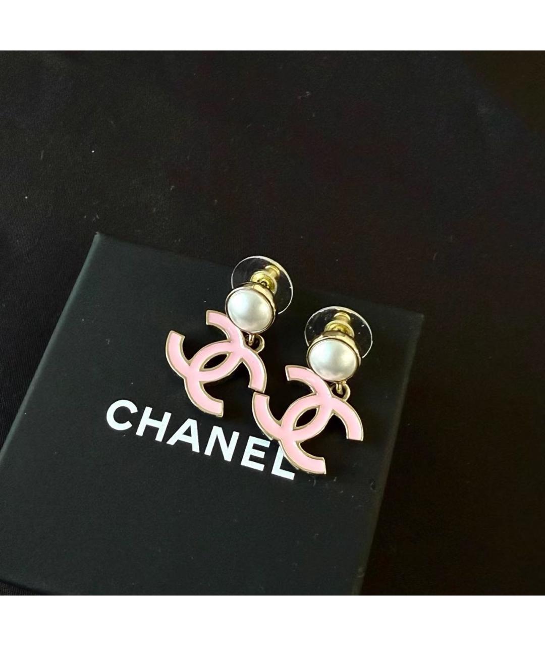CHANEL Розовые металлические серьги, фото 4