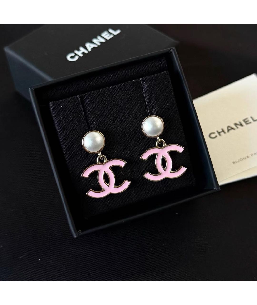CHANEL Розовые металлические серьги, фото 2