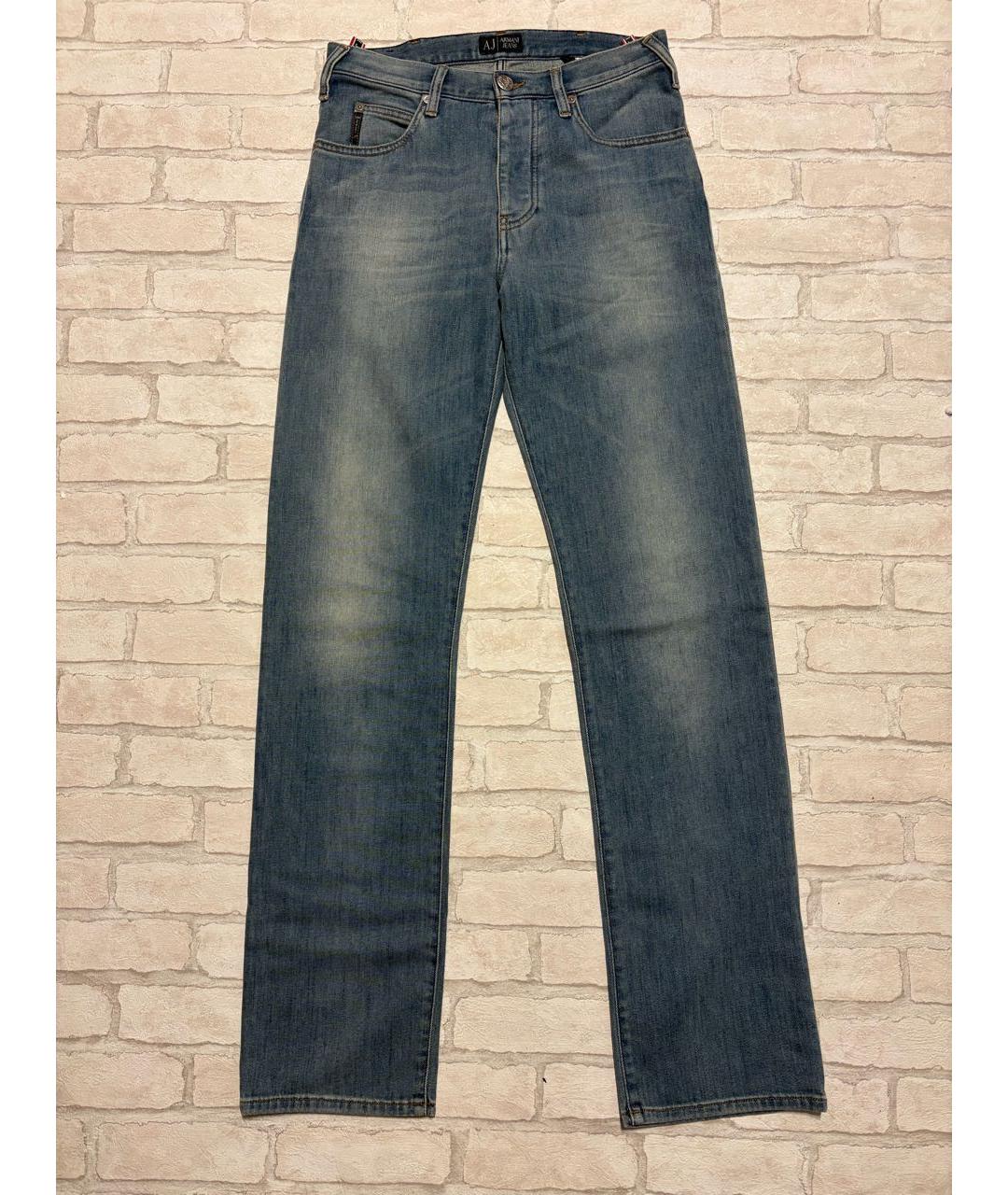 ARMANI JEANS Голубые хлопковые прямые джинсы, фото 9