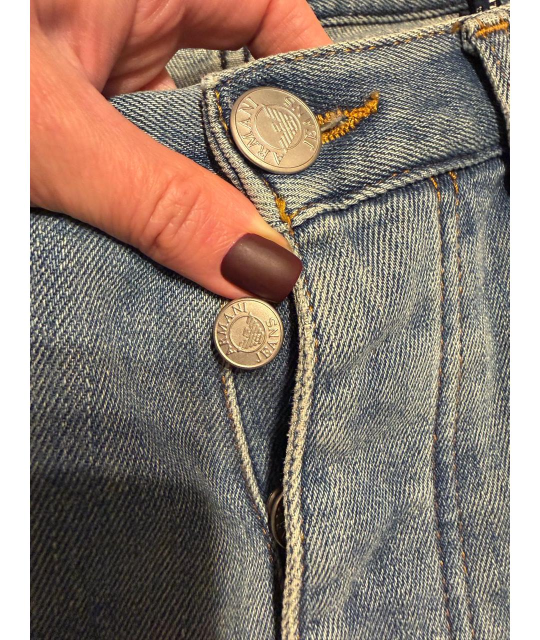 ARMANI JEANS Голубые хлопковые прямые джинсы, фото 6