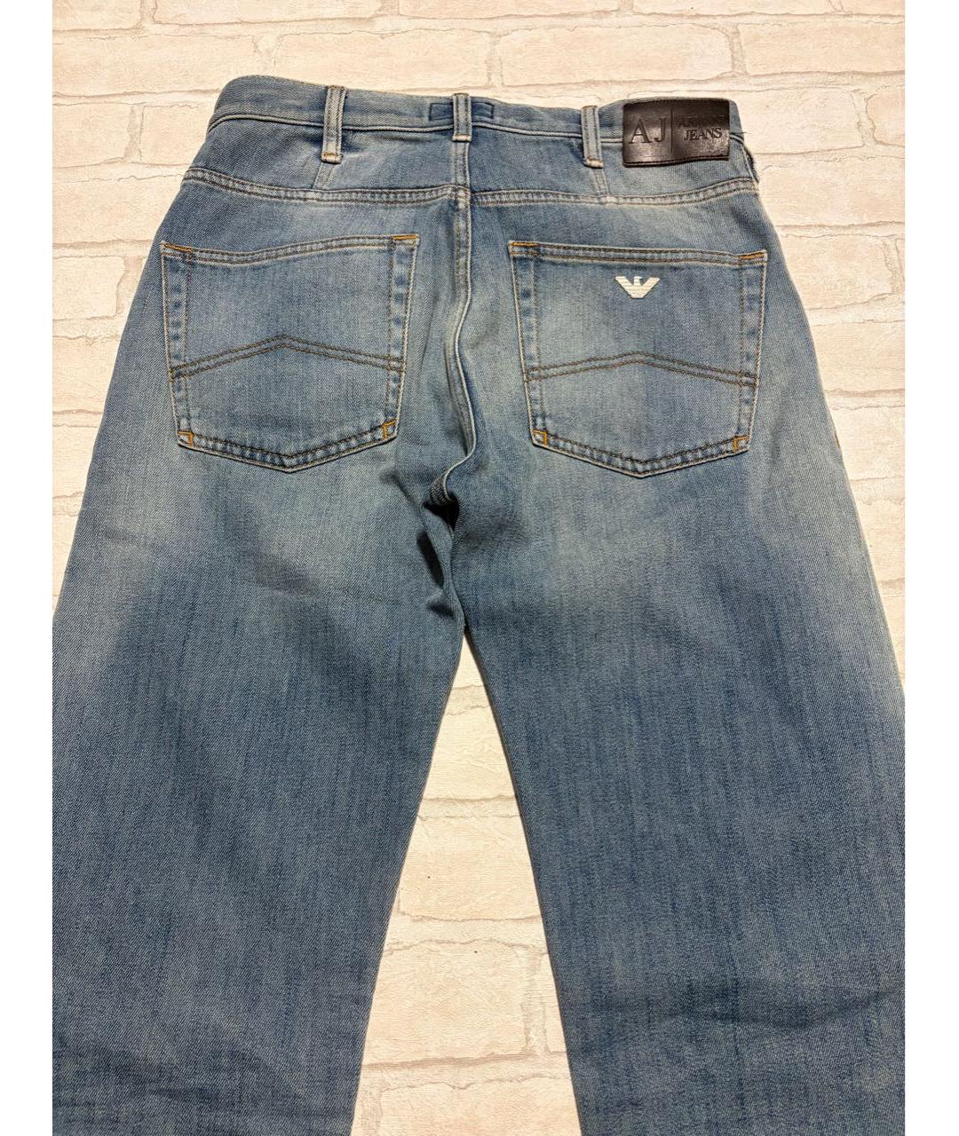 ARMANI JEANS Голубые хлопковые прямые джинсы, фото 8
