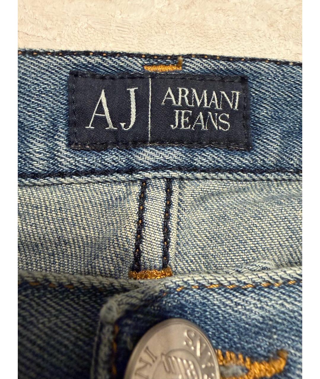 ARMANI JEANS Голубые хлопковые прямые джинсы, фото 3