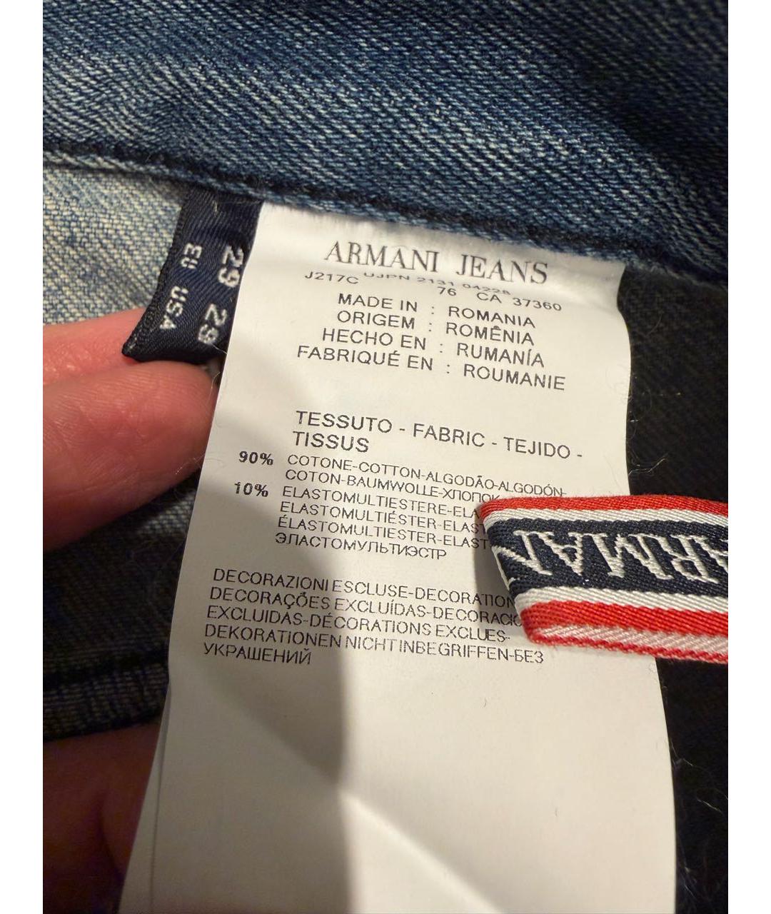 ARMANI JEANS Голубые хлопковые прямые джинсы, фото 4