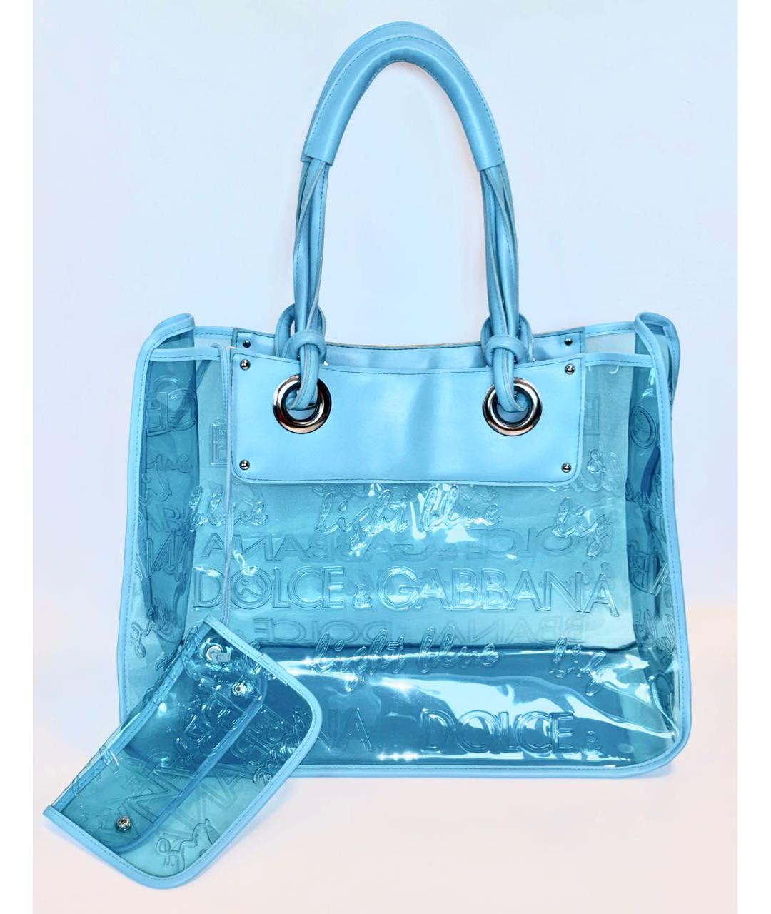 DOLCE&GABBANA Голубая кожаная пляжная сумка, фото 2