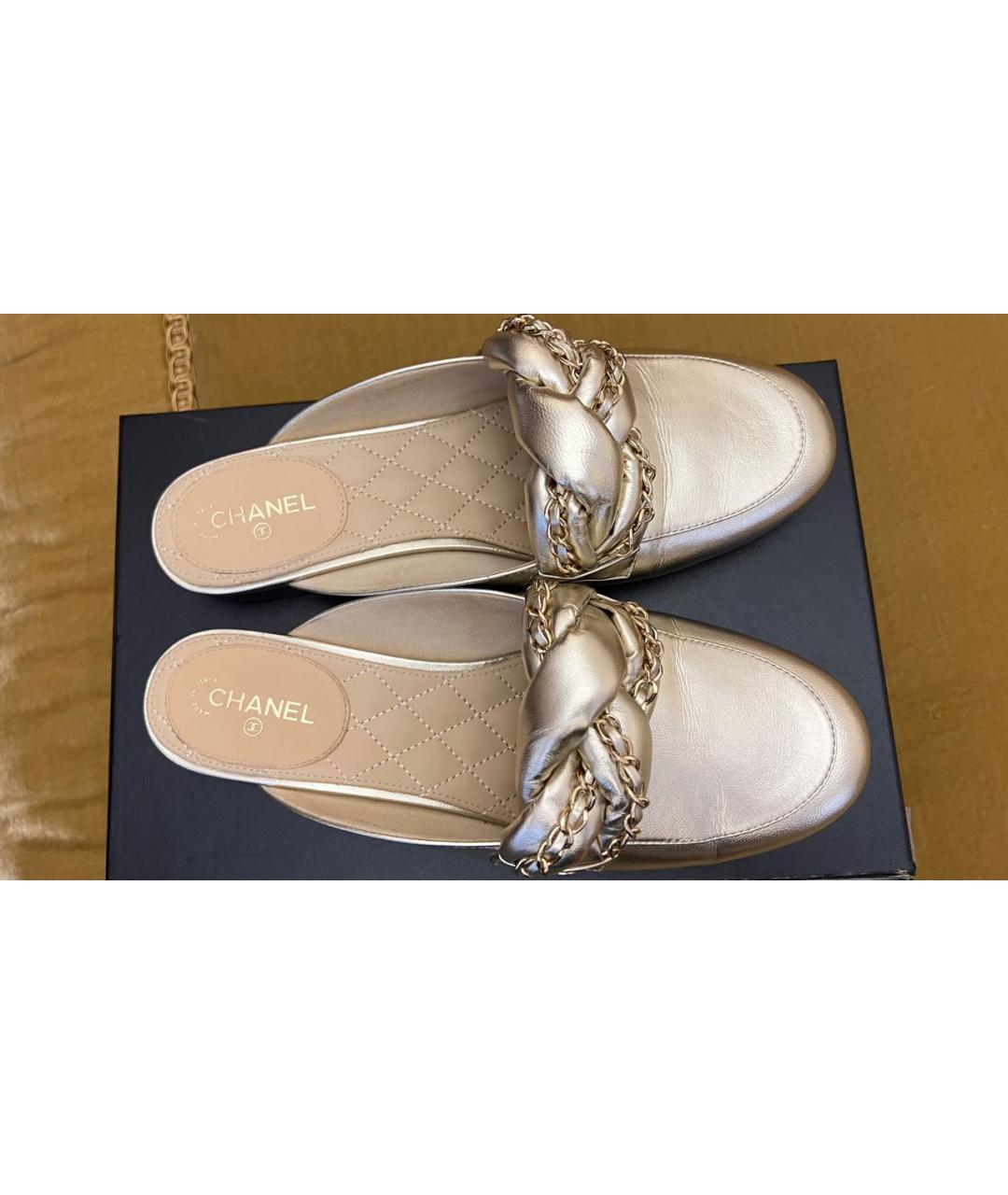 CHANEL Золотые кожаные сабо, фото 4