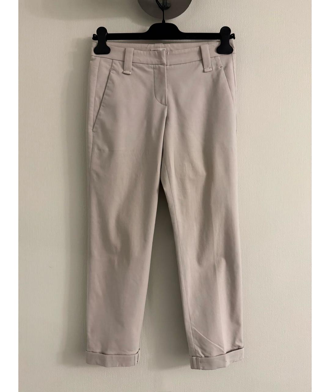 BRUNELLO CUCINELLI Бежевые хлопко-эластановые брюки узкие, фото 9