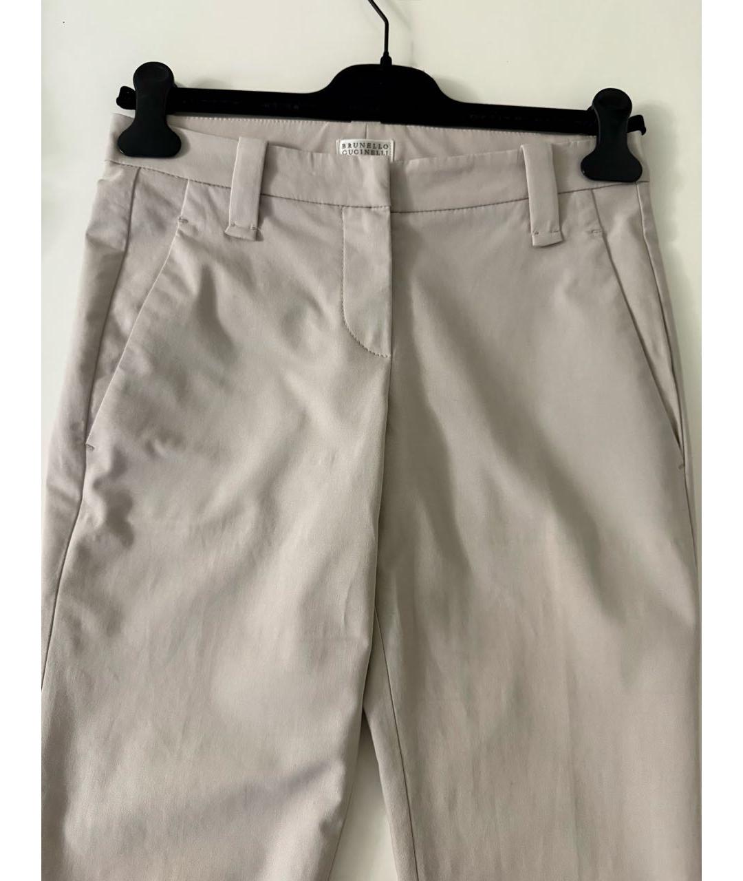 BRUNELLO CUCINELLI Бежевые хлопко-эластановые брюки узкие, фото 7