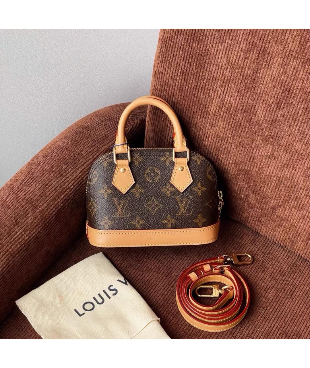 LOUIS VUITTON Коричневая кожаная сумка с короткими ручками, фото 2