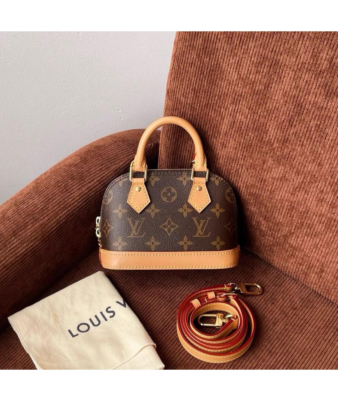 LOUIS VUITTON Коричневая кожаная сумка с короткими ручками, фото 9