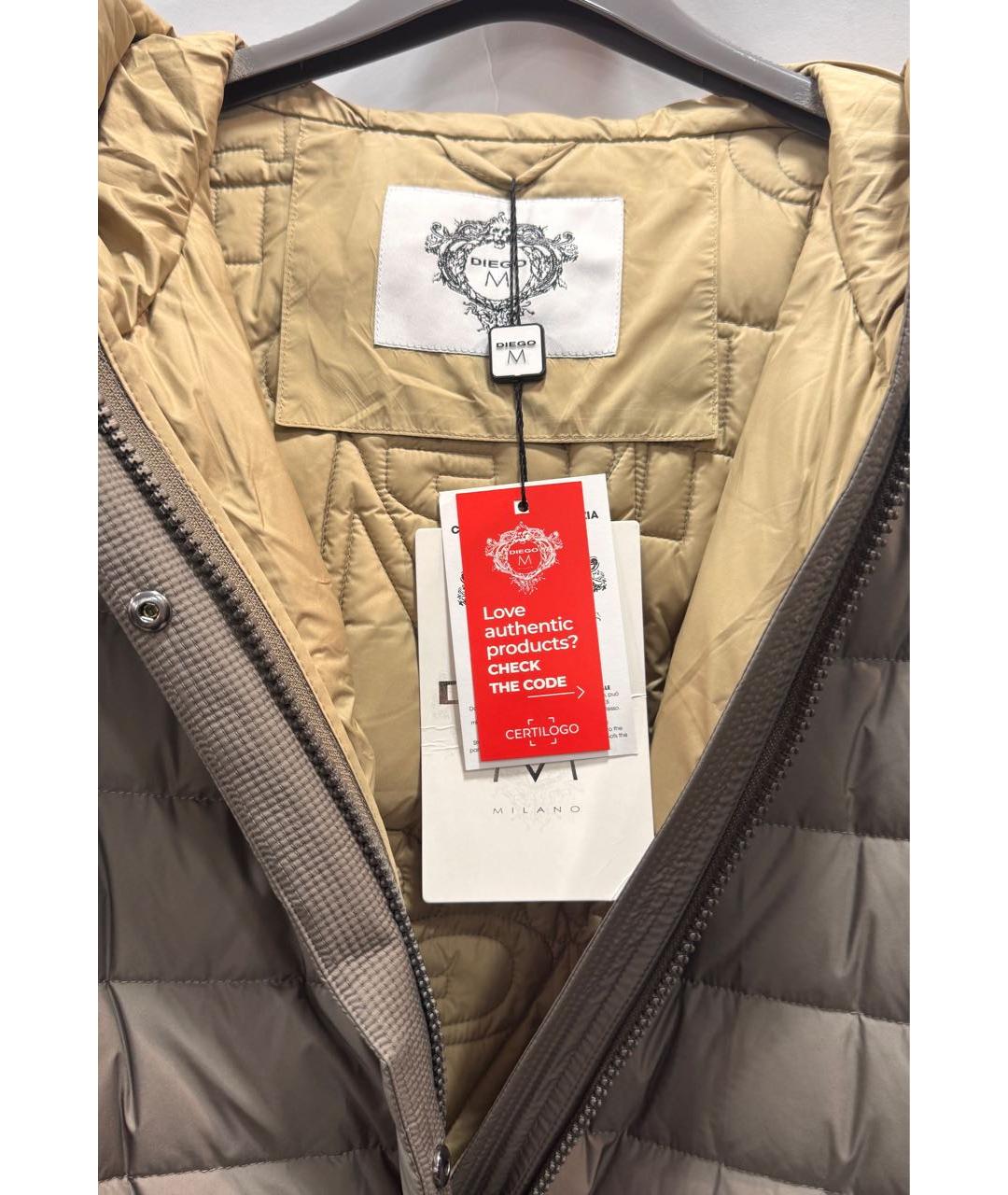 DIEGO M Бежевый полиэстеровый пуховик, фото 3