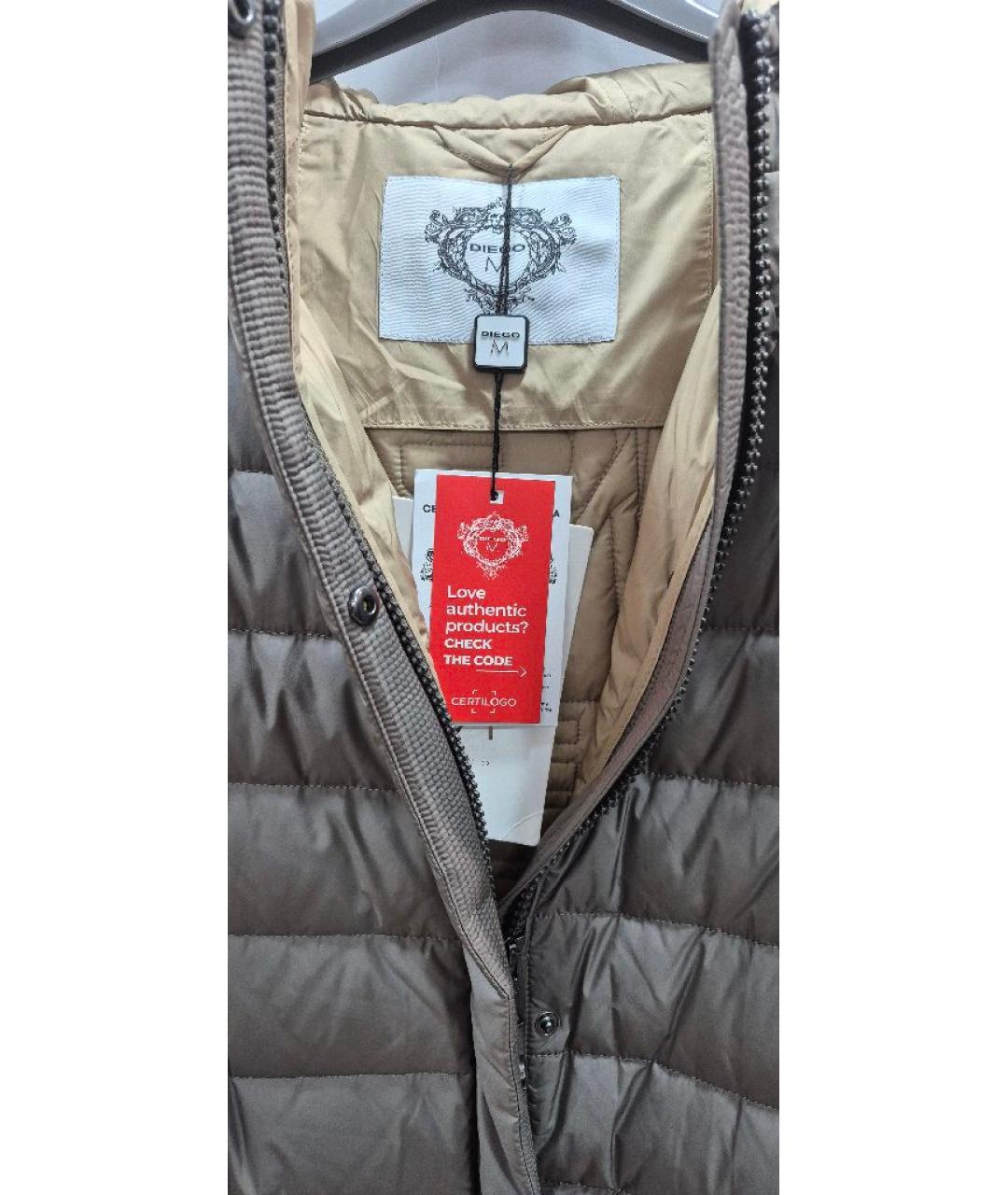 DIEGO M Бежевый полиэстеровый пуховик, фото 5