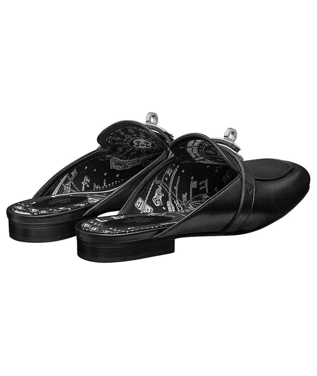 HERMES Черные кожаные мюли, фото 4