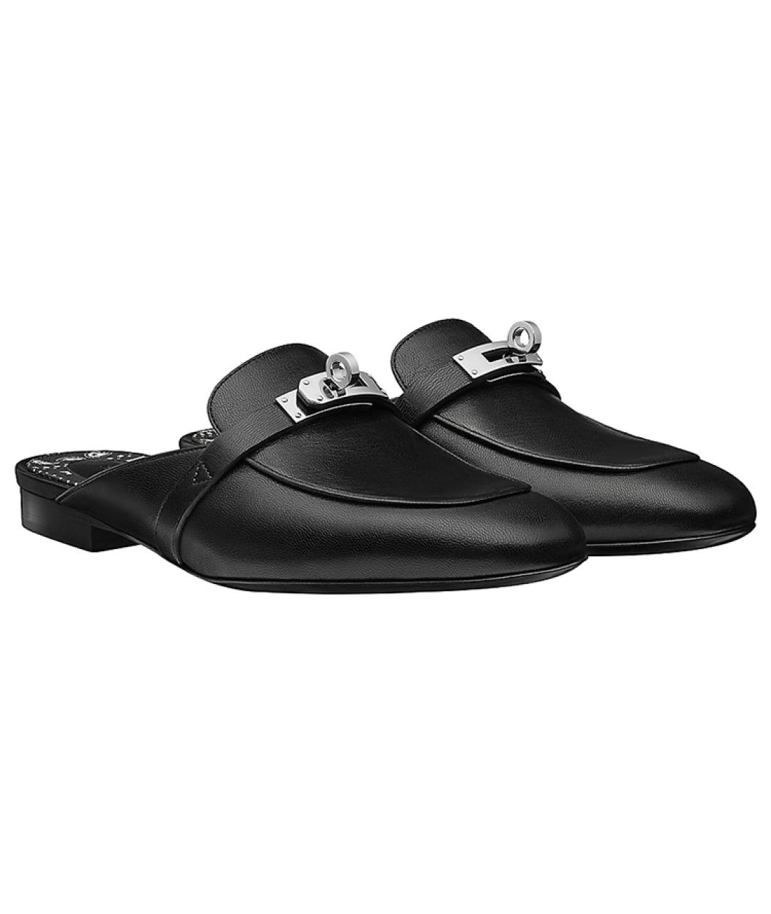 HERMES Черные кожаные мюли, фото 3