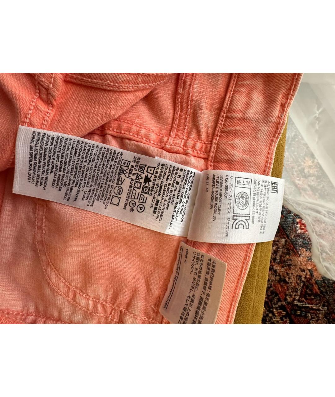 LEVI'S Коралловые хлопко-эластановые прямые джинсы, фото 8