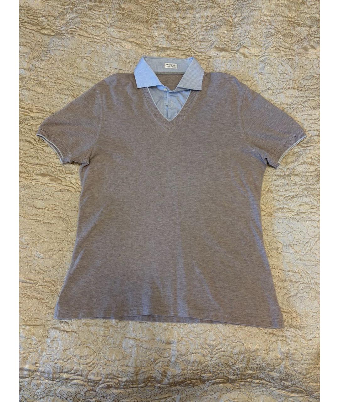 BRUNELLO CUCINELLI Бежевое хлопковое поло с коротким рукавом, фото 5