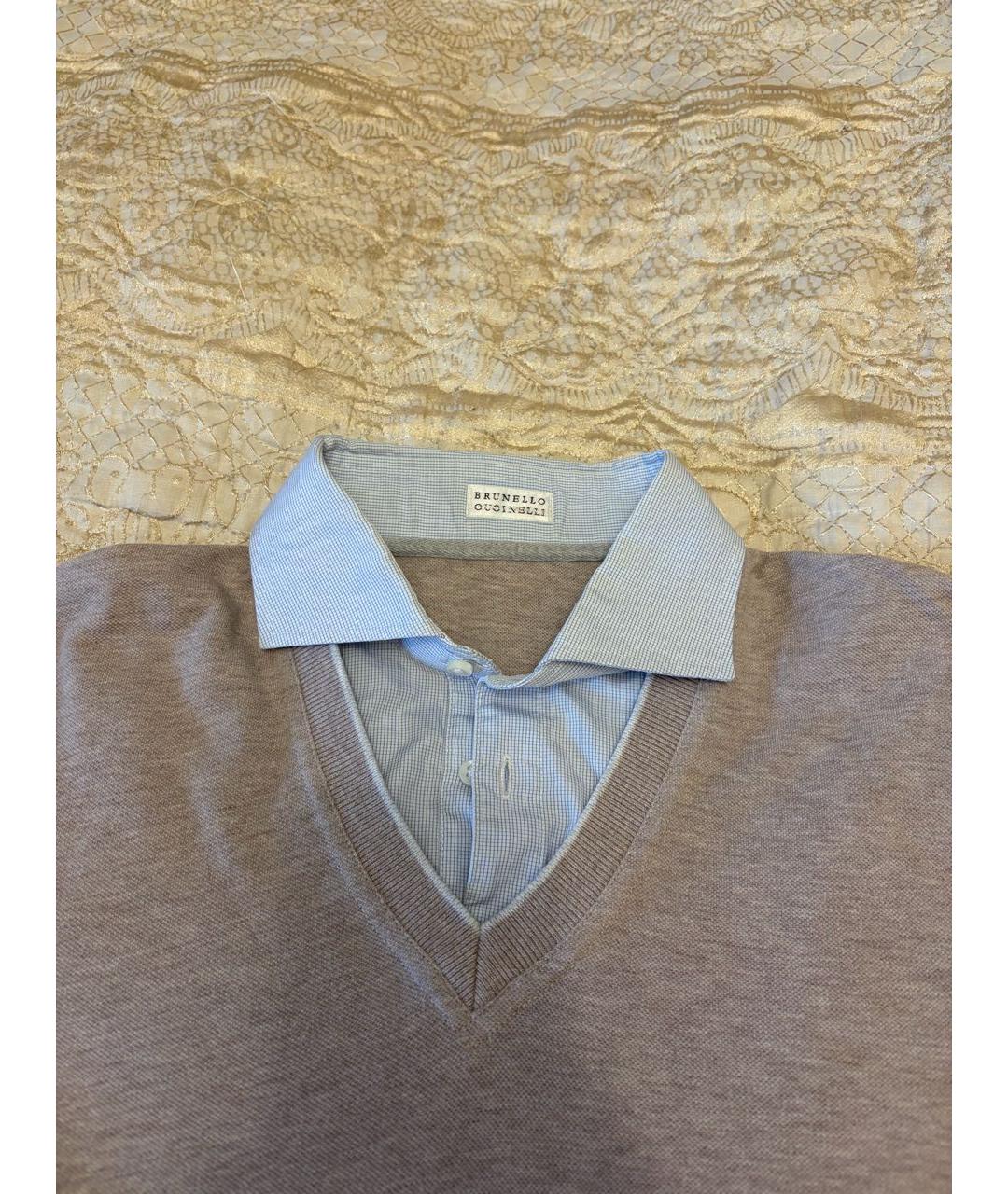 BRUNELLO CUCINELLI Бежевое хлопковое поло с коротким рукавом, фото 2