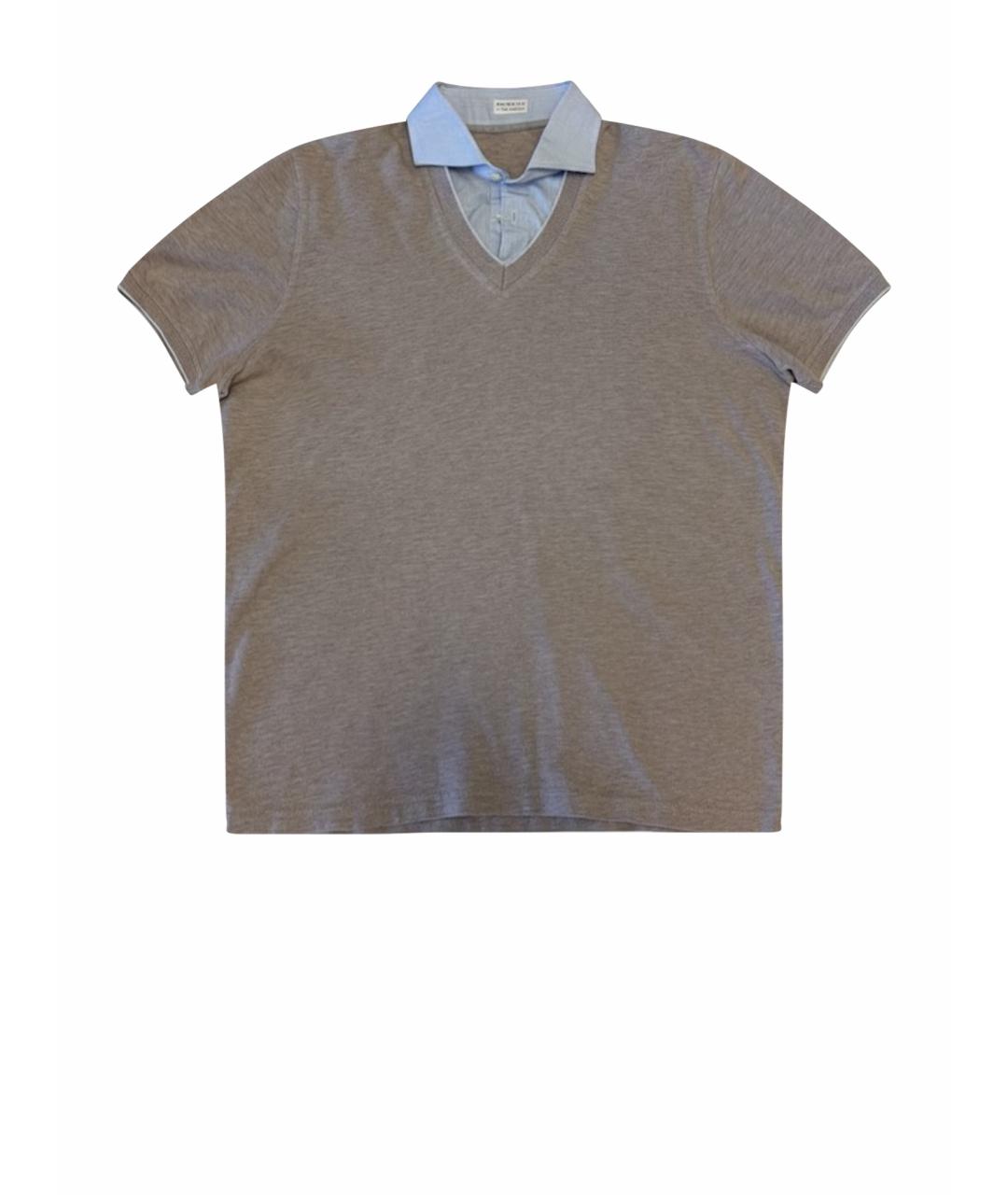 BRUNELLO CUCINELLI Бежевое хлопковое поло с коротким рукавом, фото 1