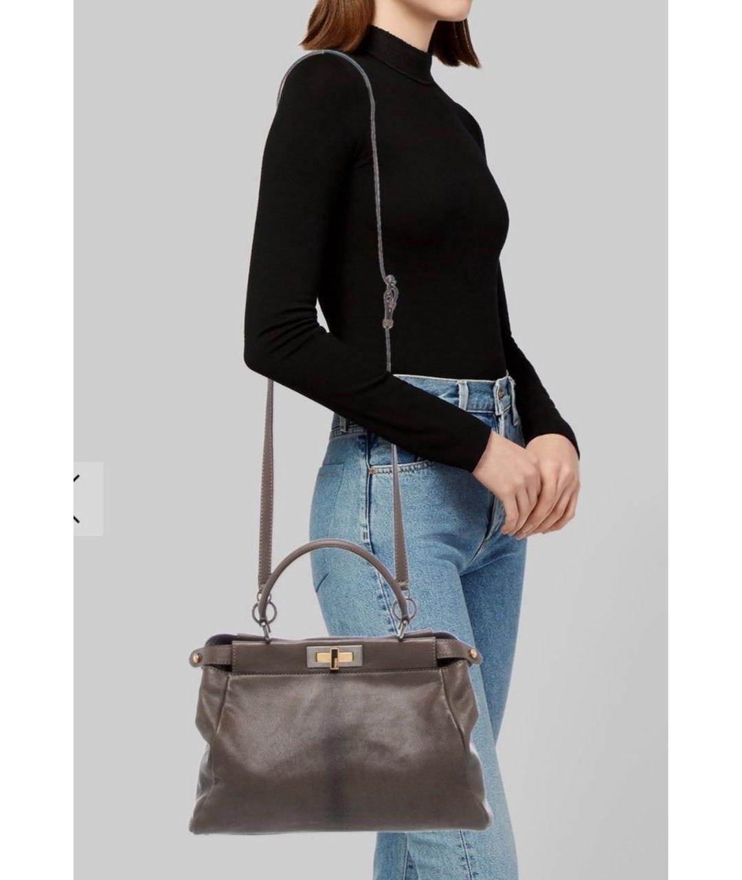 FENDI Хаки кожаная сумка через плечо, фото 4