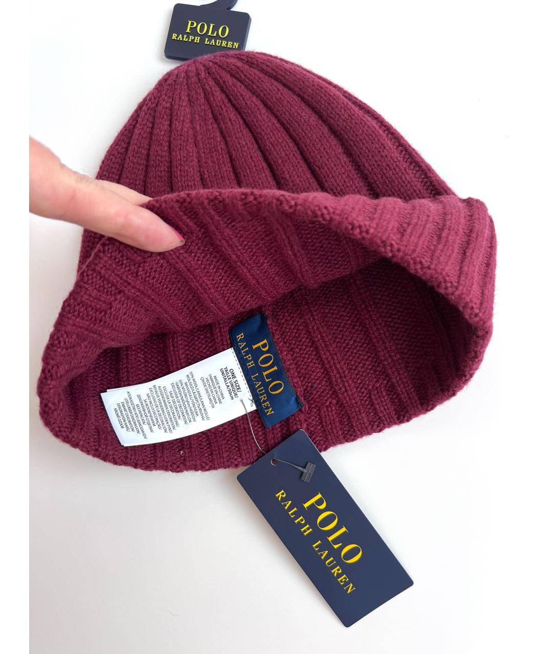 POLO RALPH LAUREN Бордовая шерстяная шапка, фото 3