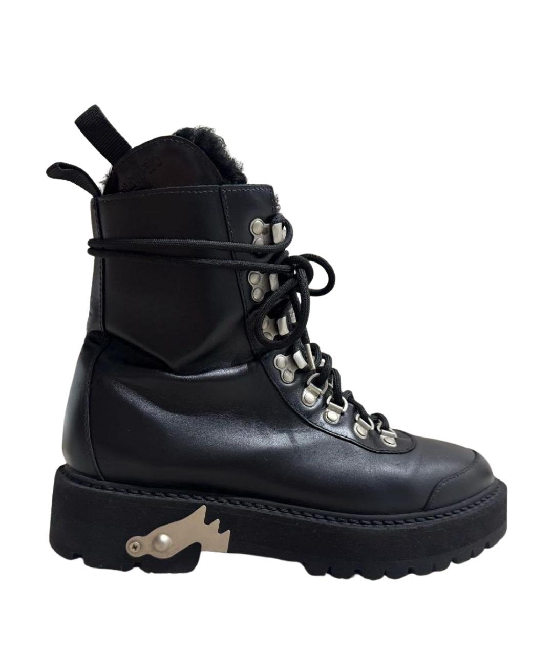 OFF-WHITE Черные кожаные ботинки, фото 1