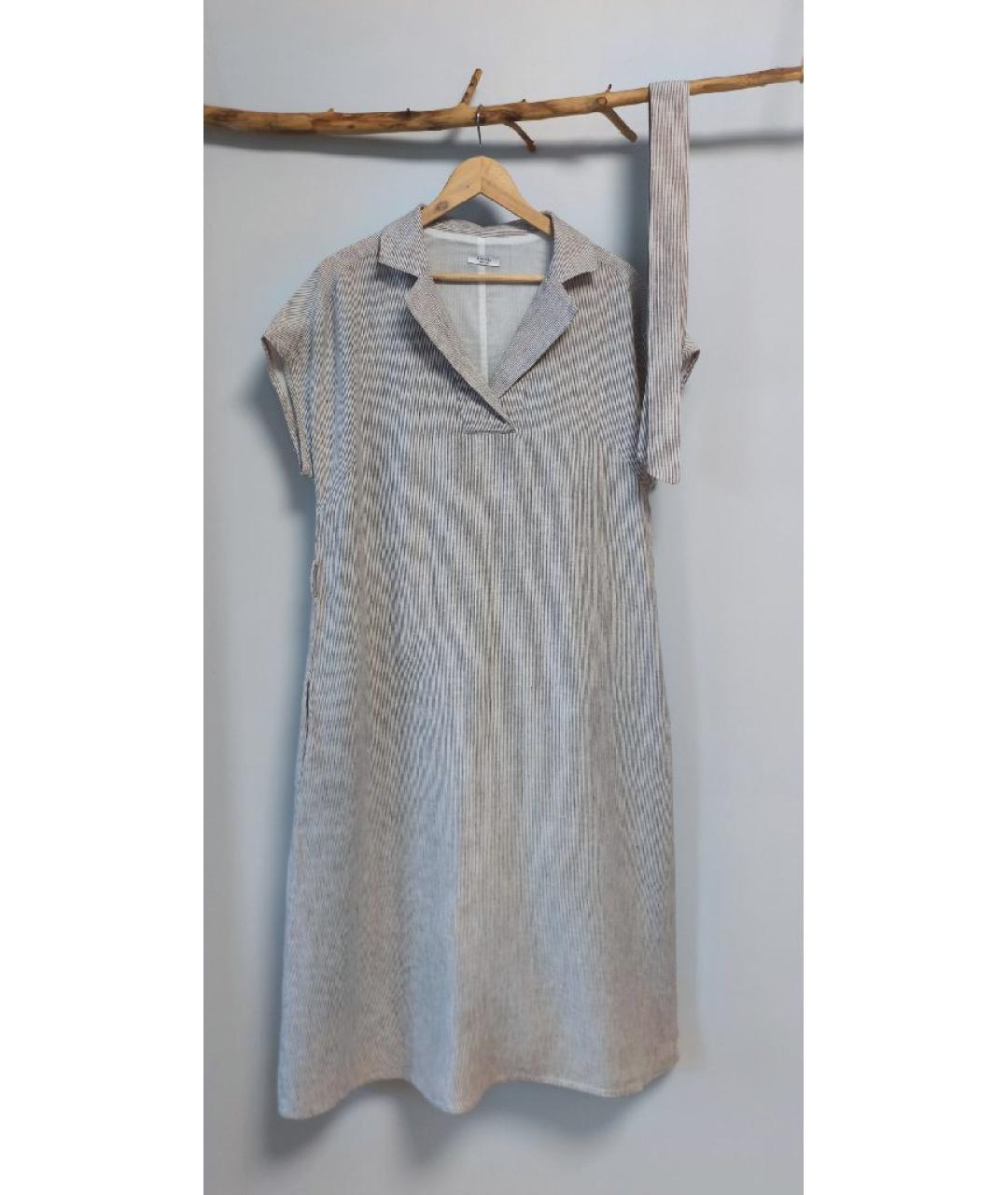 PESERICO Белое льняное повседневное платье, фото 7
