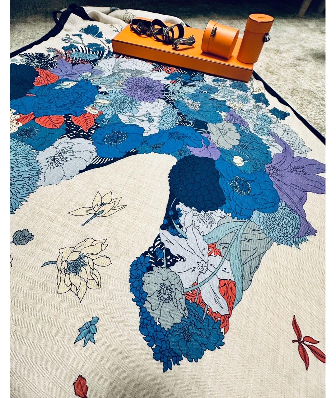 HERMES Голубой кашемировый платок, фото 3