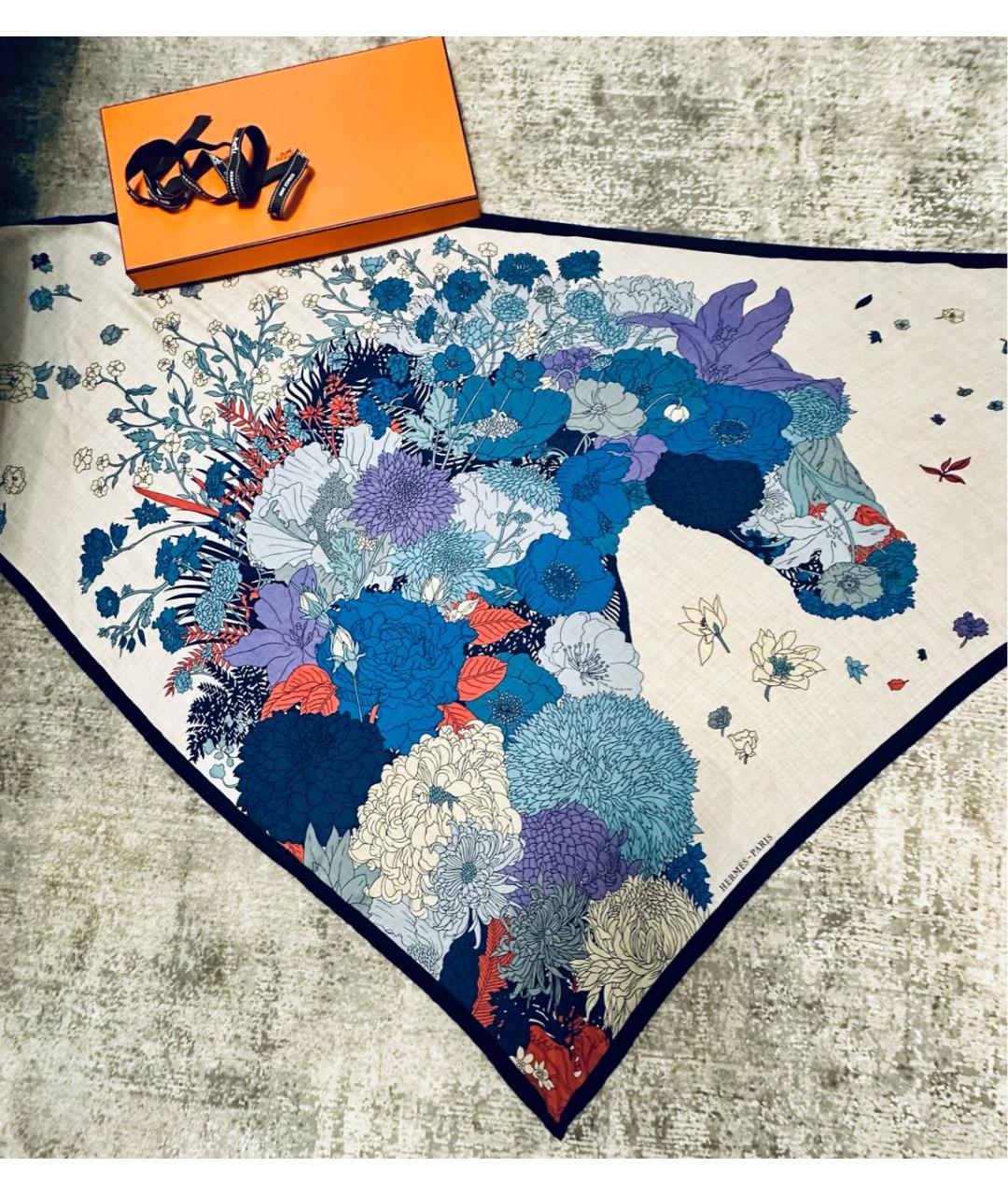 HERMES Голубой кашемировый платок, фото 2