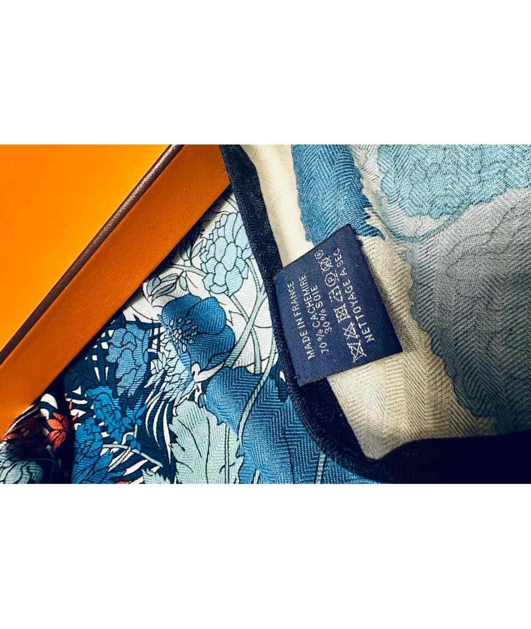 HERMES Голубой кашемировый платок, фото 4