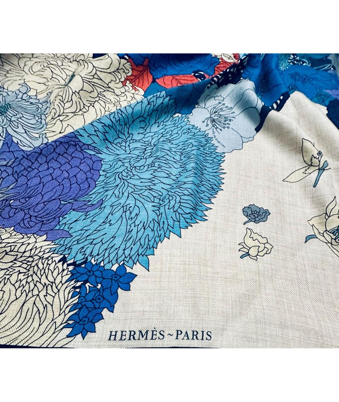HERMES Голубой кашемировый платок, фото 6