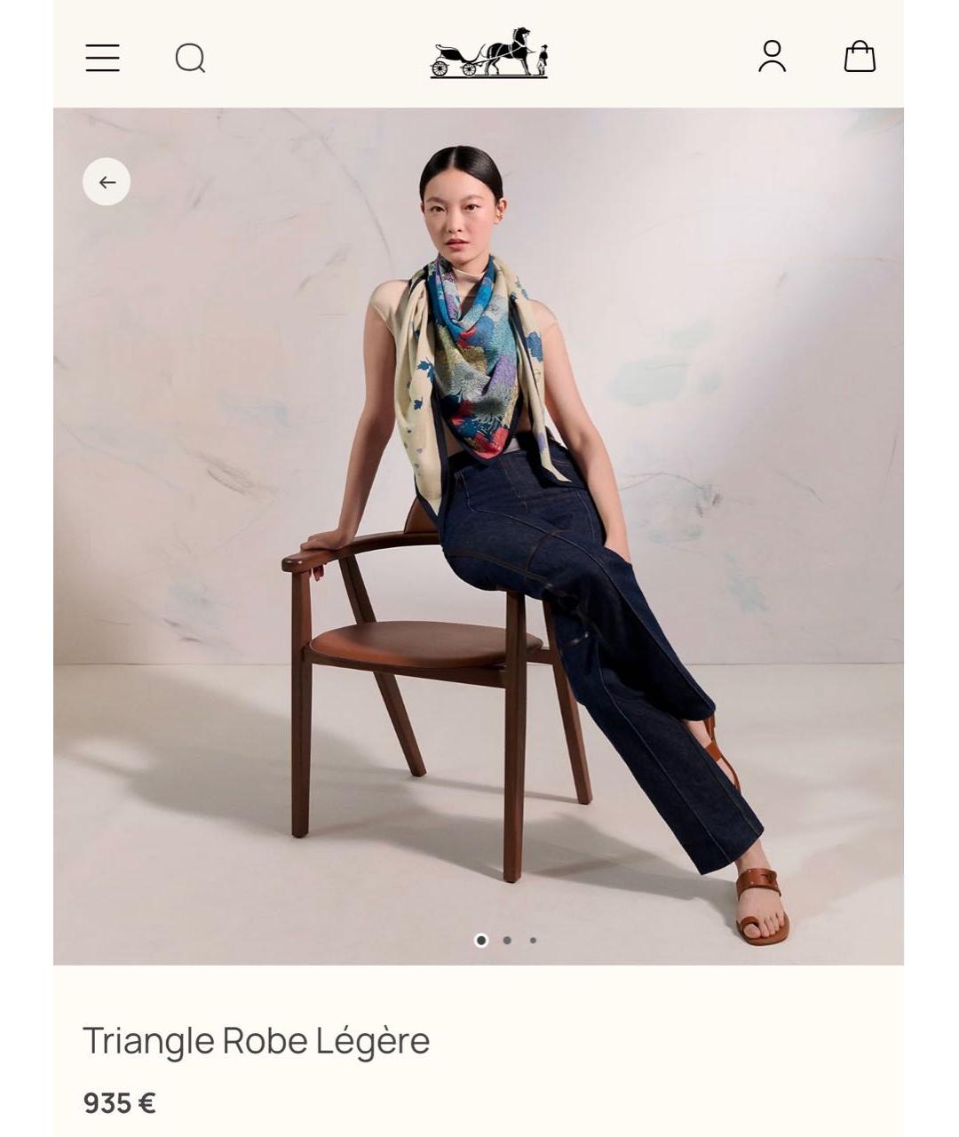 HERMES Голубой кашемировый платок, фото 5