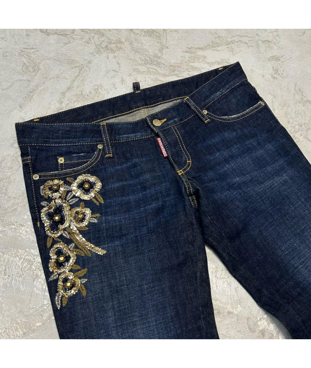 DSQUARED2 Темно-синие хлопковые прямые джинсы, фото 4