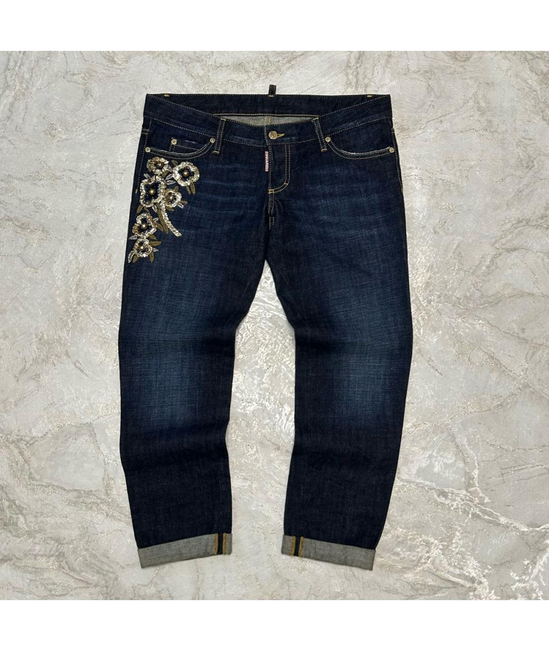 DSQUARED2 Темно-синие хлопковые прямые джинсы, фото 8