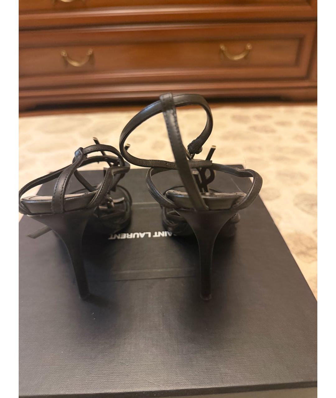 SAINT LAURENT Черные кожаные босоножки, фото 3