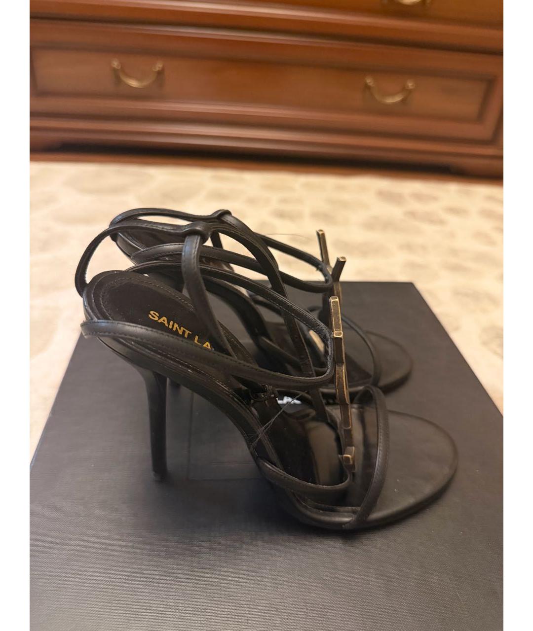 SAINT LAURENT Черные кожаные босоножки, фото 5