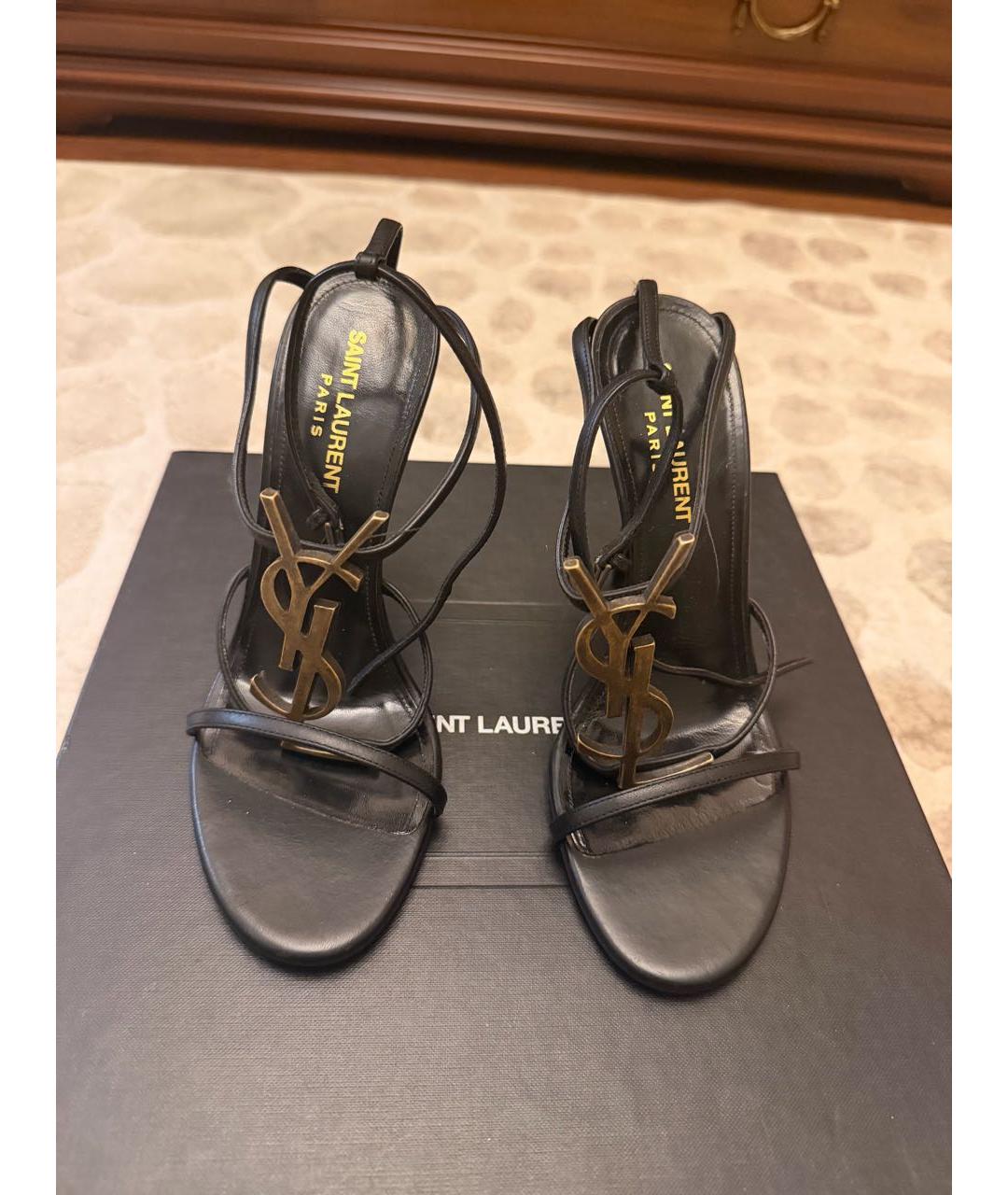 SAINT LAURENT Черные кожаные босоножки, фото 2