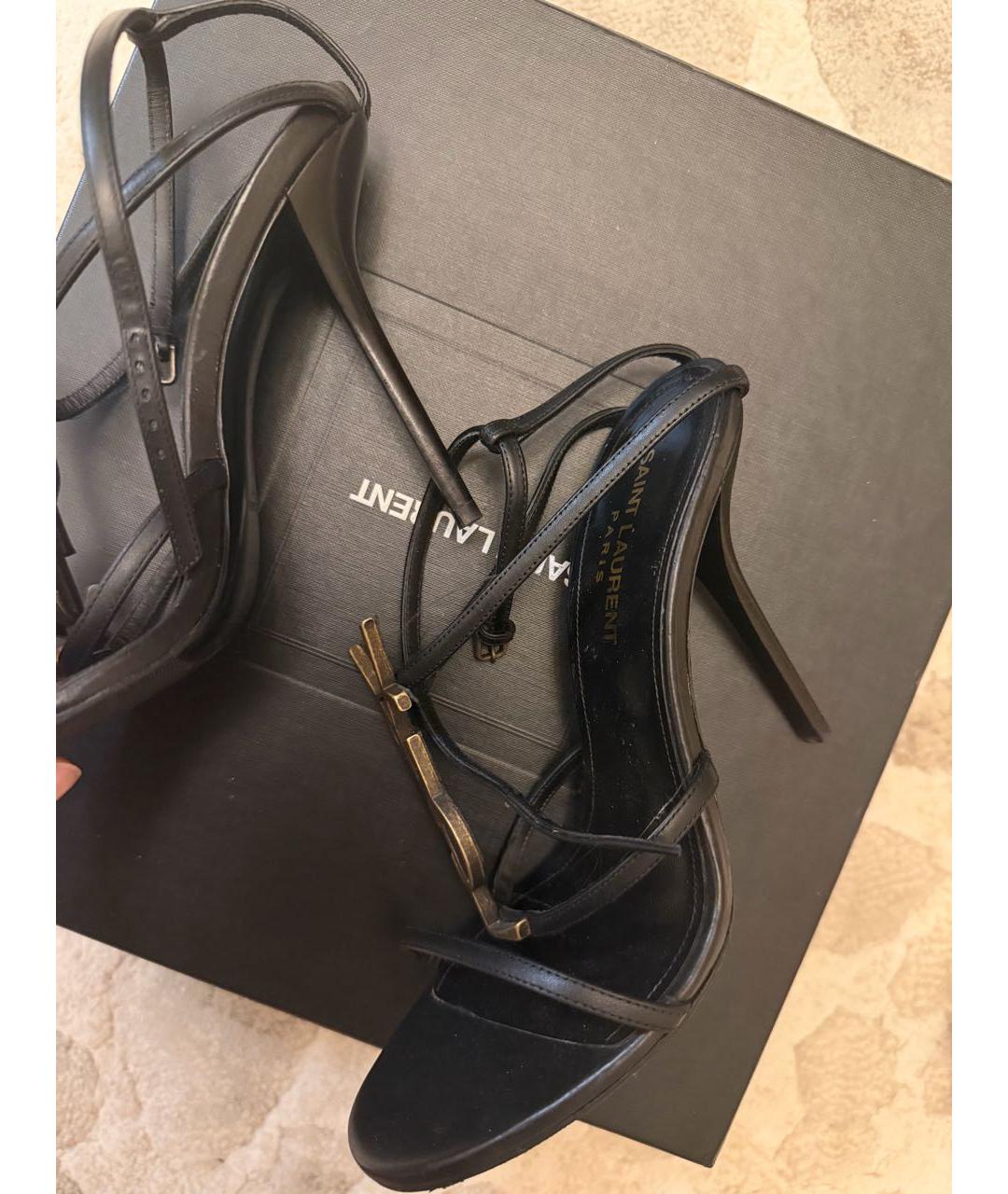 SAINT LAURENT Черные кожаные босоножки, фото 4