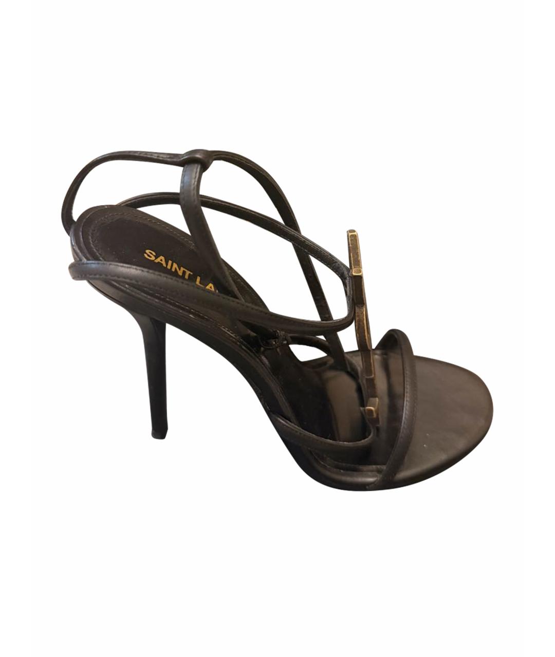 SAINT LAURENT Черные кожаные босоножки, фото 1