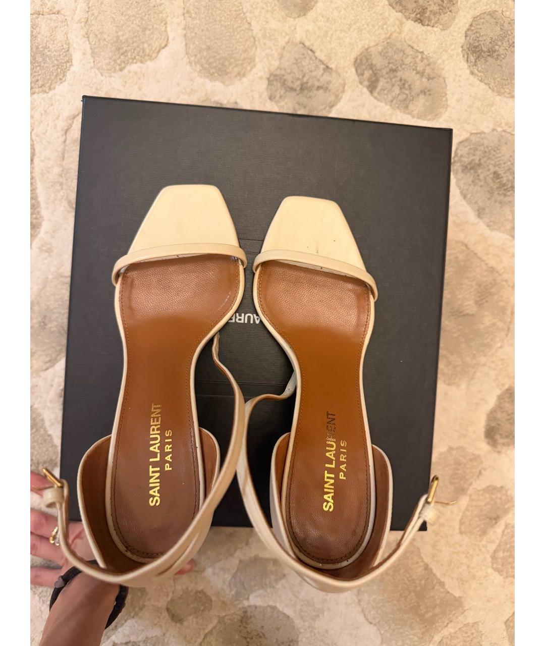 SAINT LAURENT Бежевые кожаные босоножки, фото 4