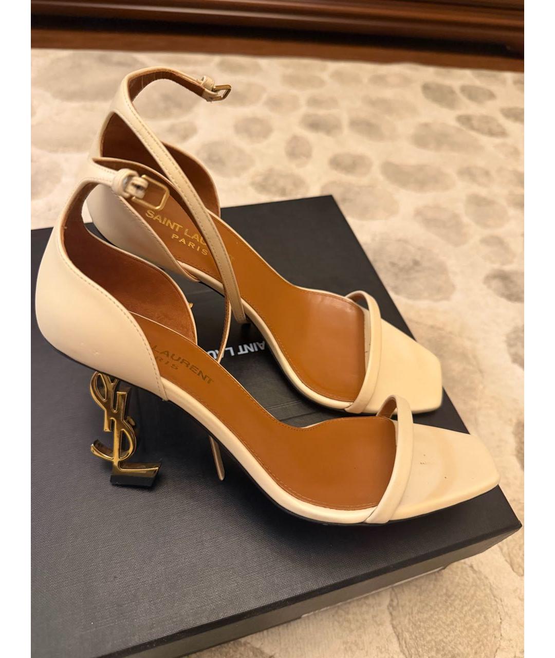 SAINT LAURENT Бежевые кожаные босоножки, фото 5