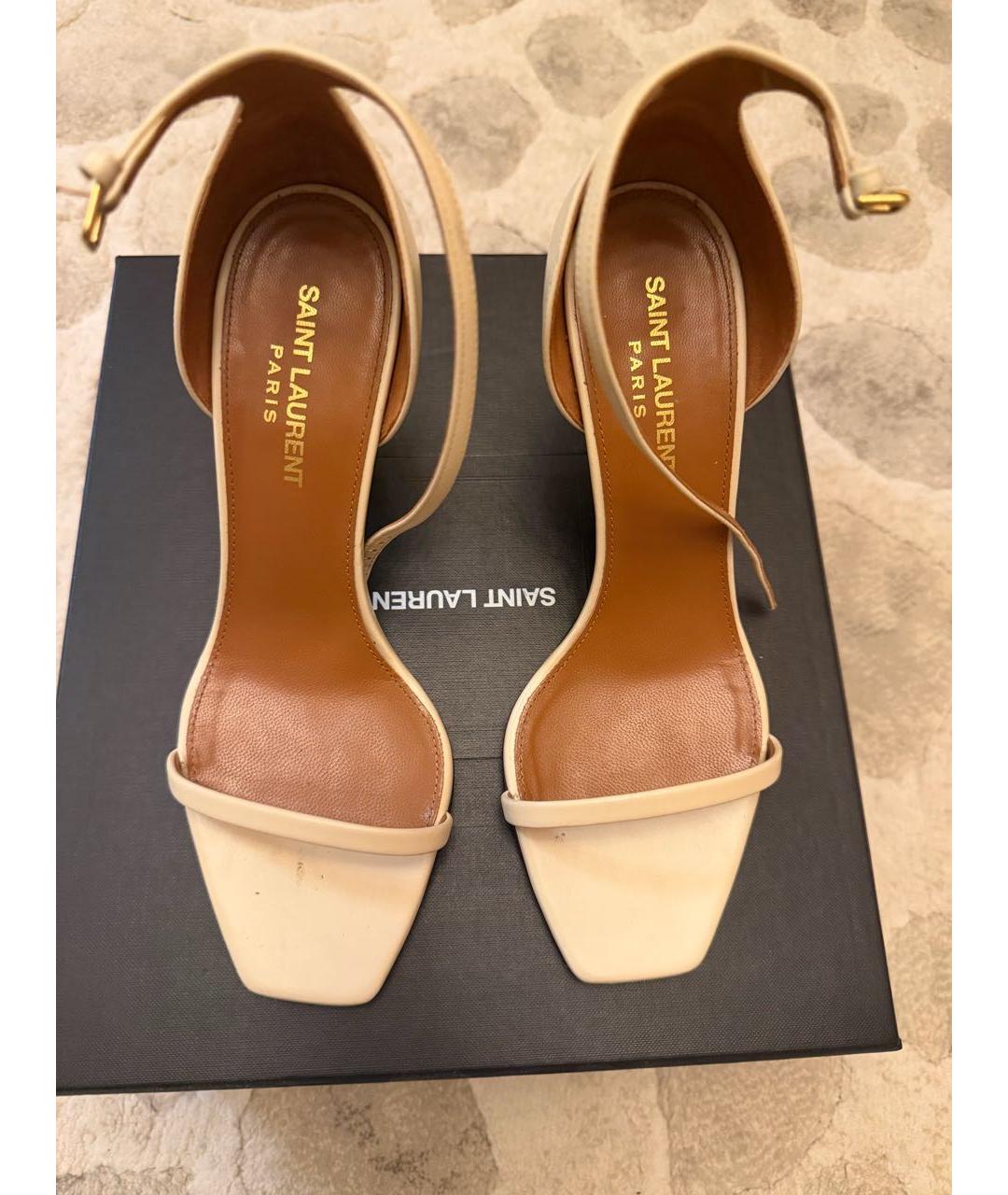 SAINT LAURENT Бежевые кожаные босоножки, фото 3