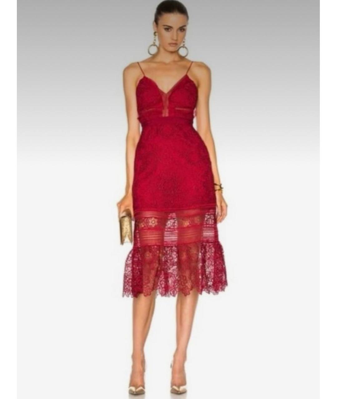 SELF-PORTRAIT Бордовое кружевное повседневное платье, фото 4