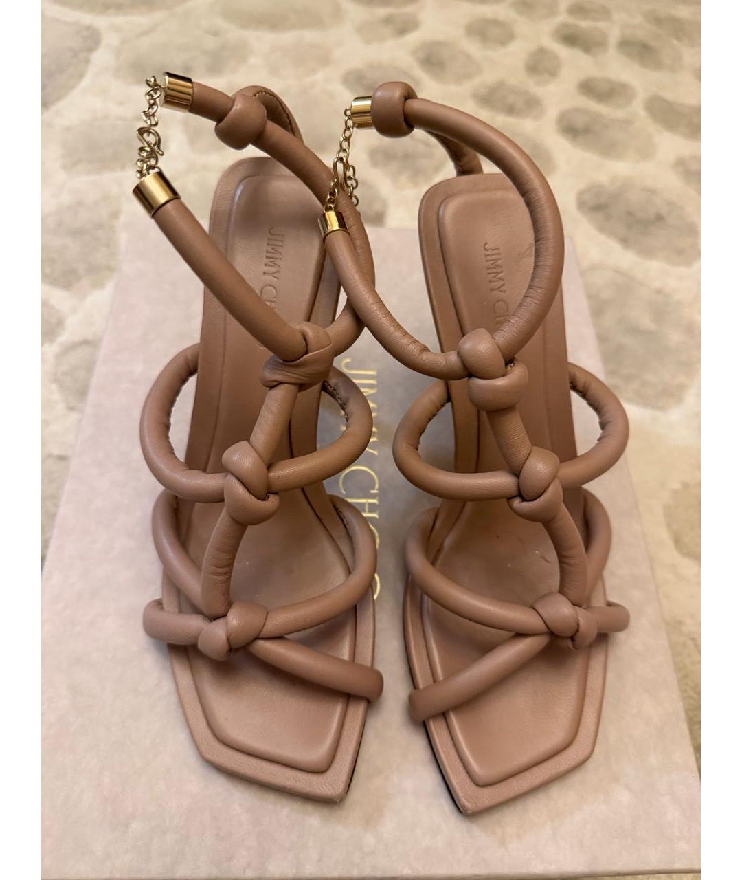 JIMMY CHOO Бежевые кожаные босоножки, фото 2