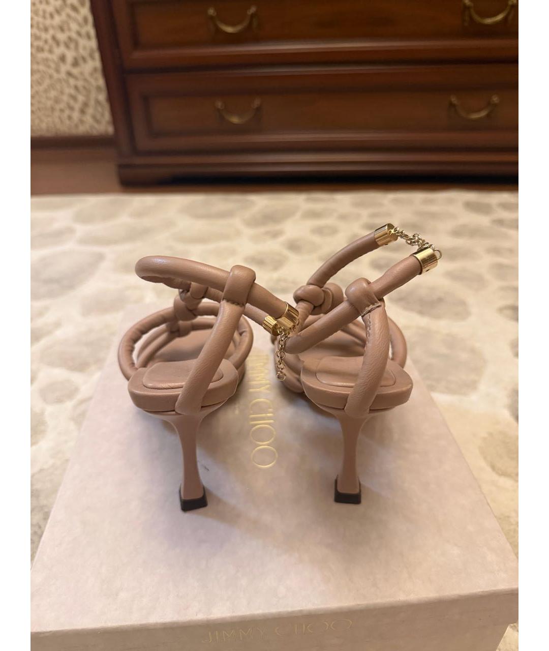 JIMMY CHOO Бежевые кожаные босоножки, фото 3
