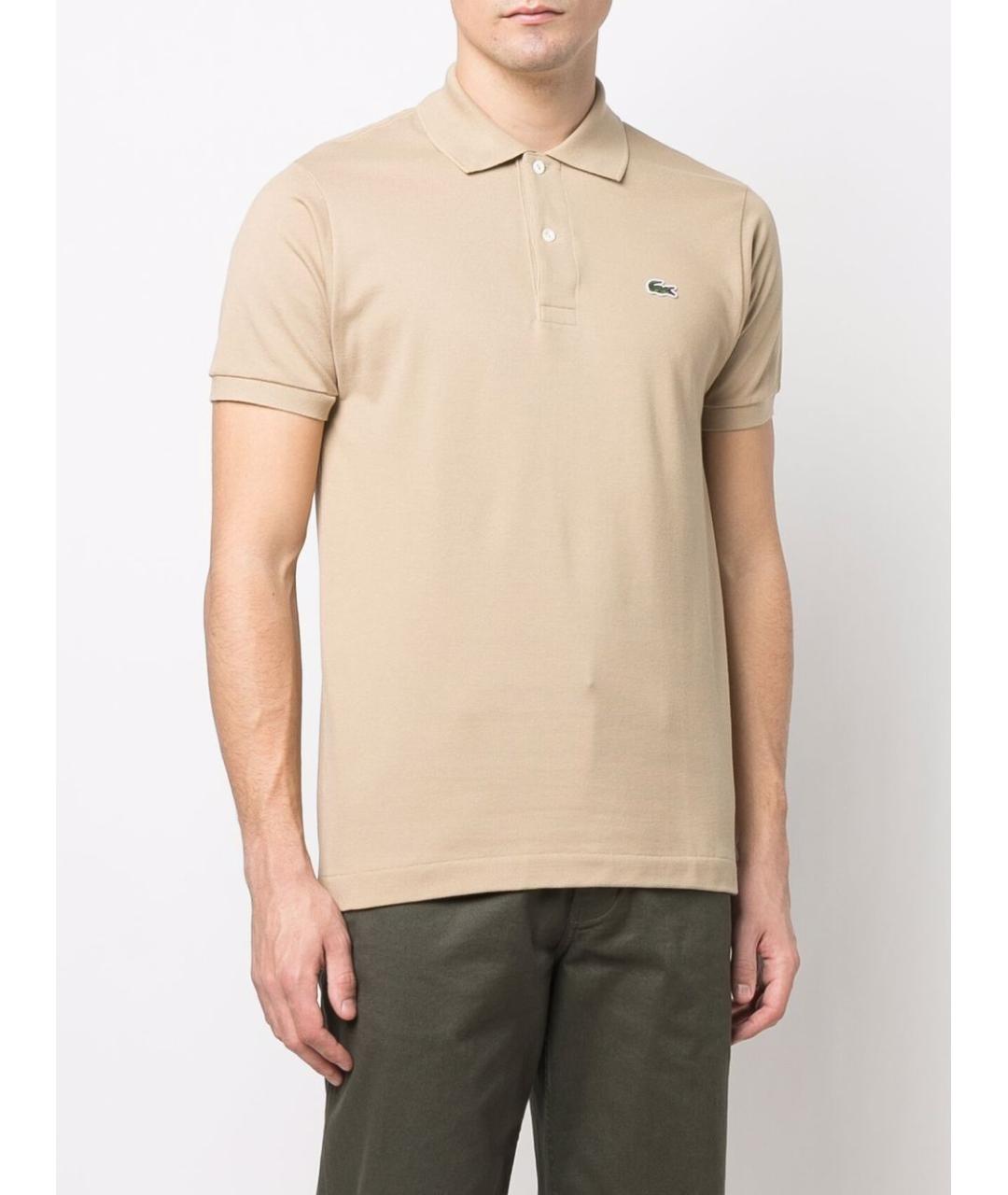 LACOSTE Бежевое хлопковое поло с коротким рукавом, фото 2