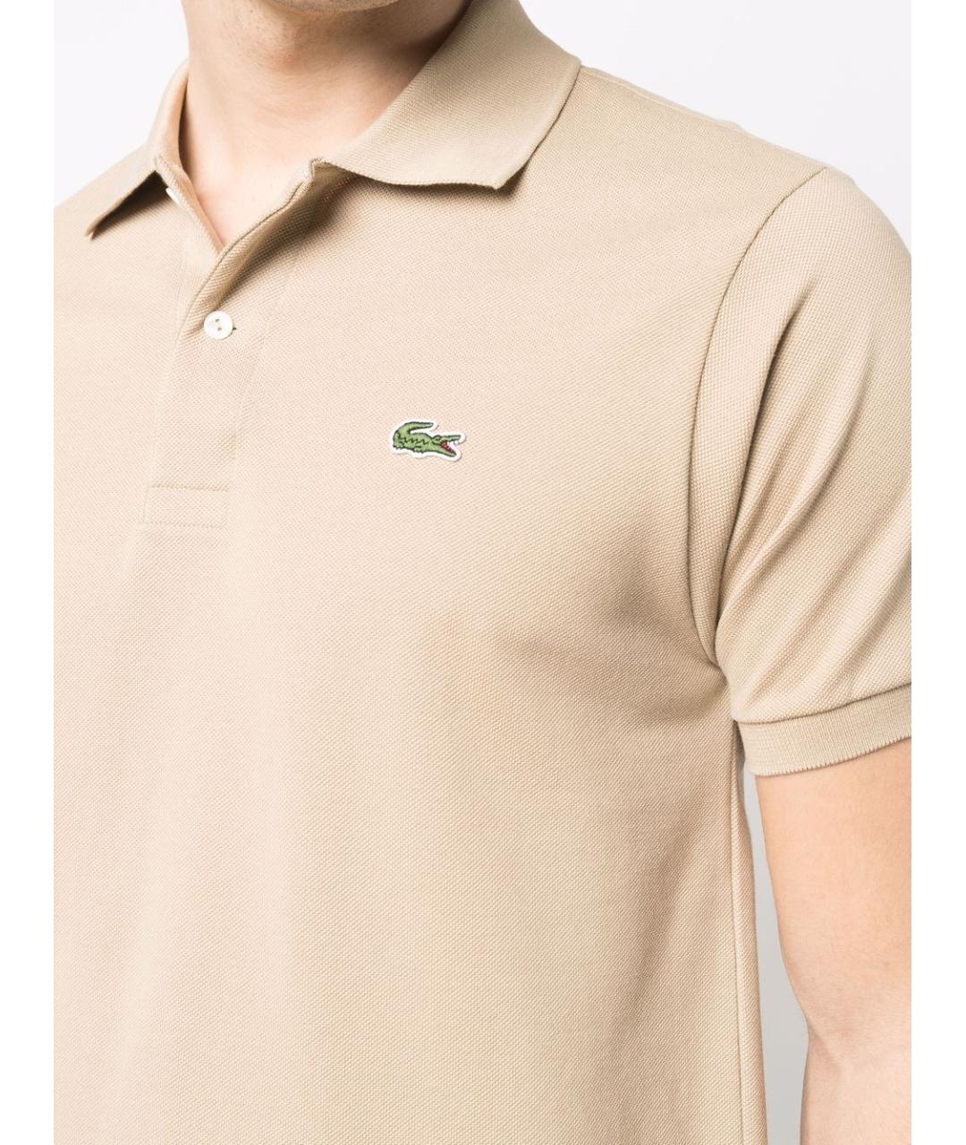 LACOSTE Бежевое хлопковое поло с коротким рукавом, фото 3