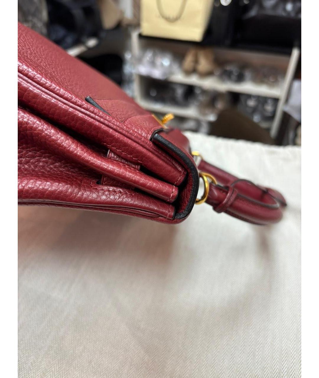 HERMES Бордовая кожаная сумка с короткими ручками, фото 4